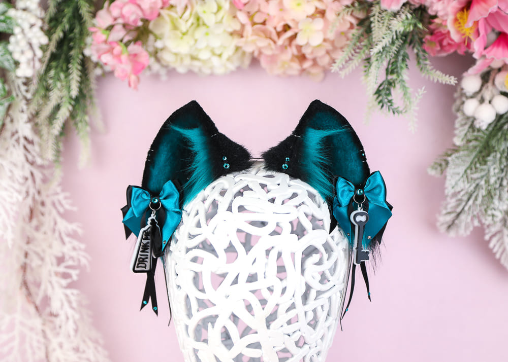 CHESHIRE CAT ears Black and Teal