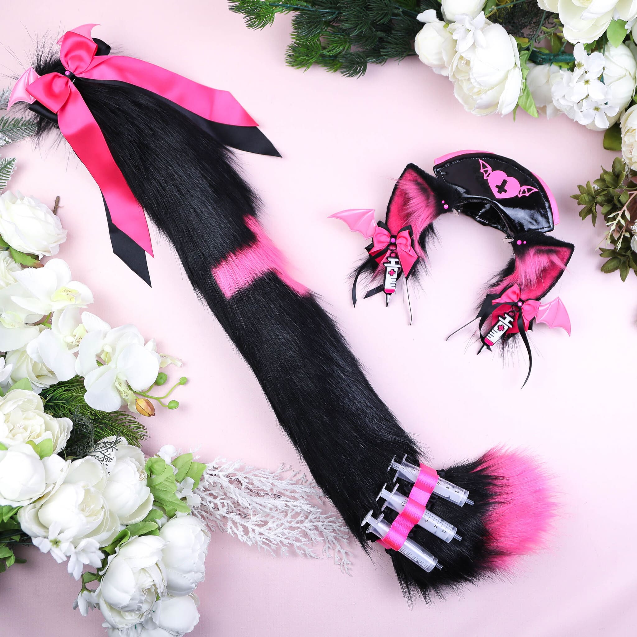 BLACK AND PINK NURSE CAT set